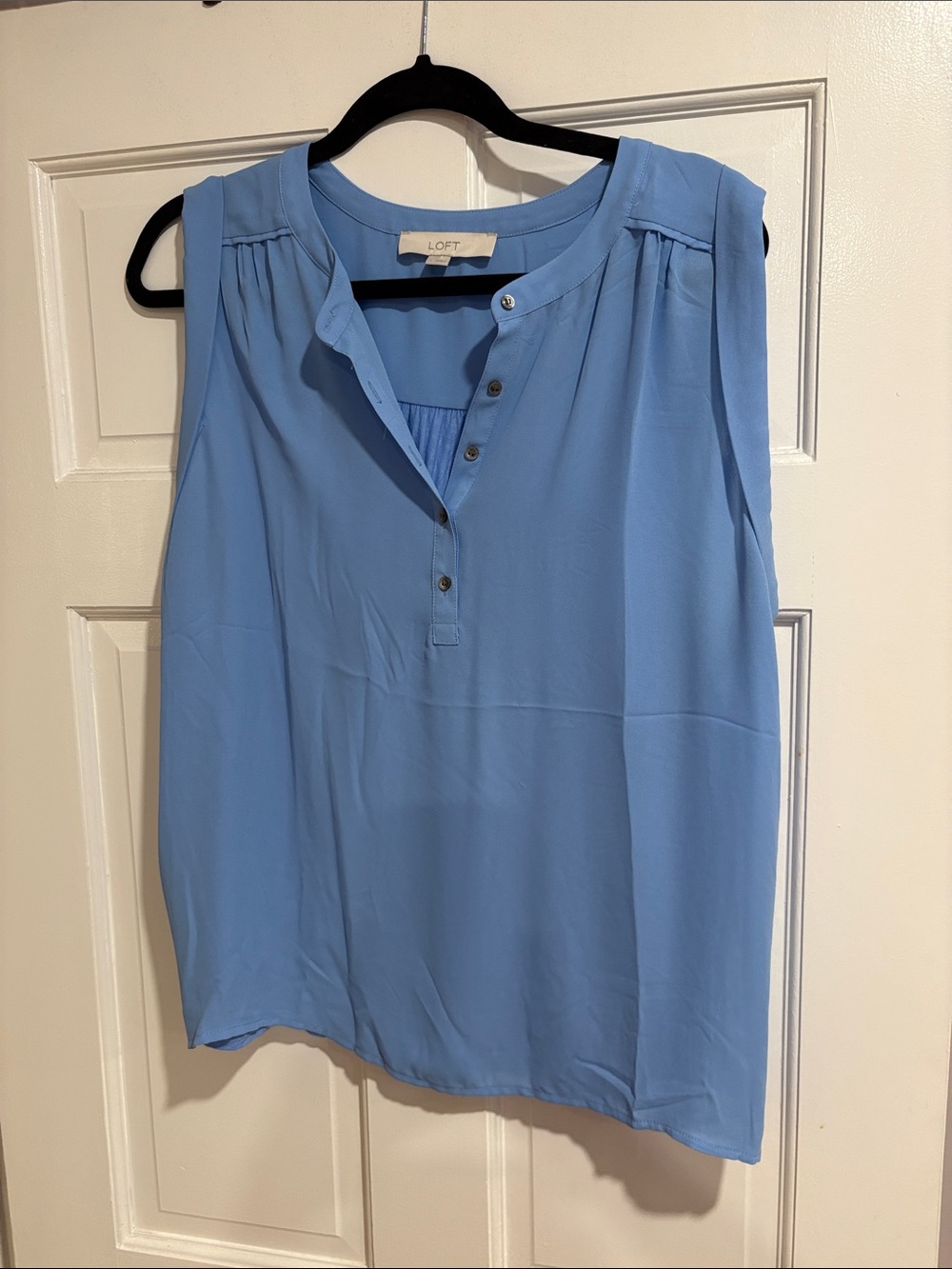 LOFT Sleeveless Henley Shell in Light Blue